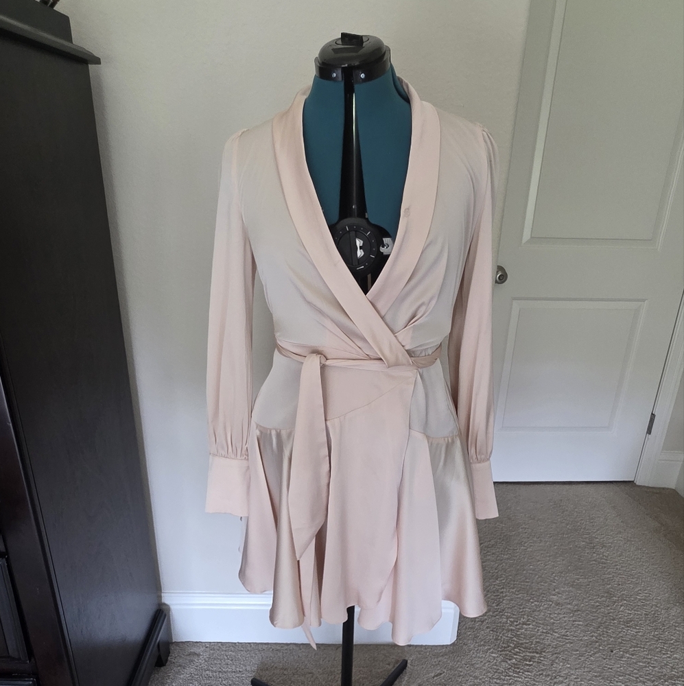 Chic Cream Long Sleeve Wrap Dress
